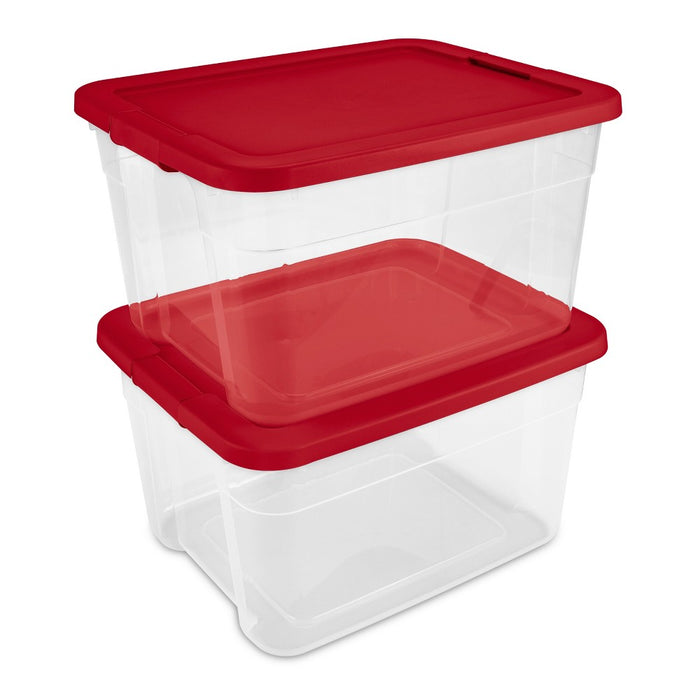 66qt Latching Storage Box Clear with Red Lid - Brightroom
