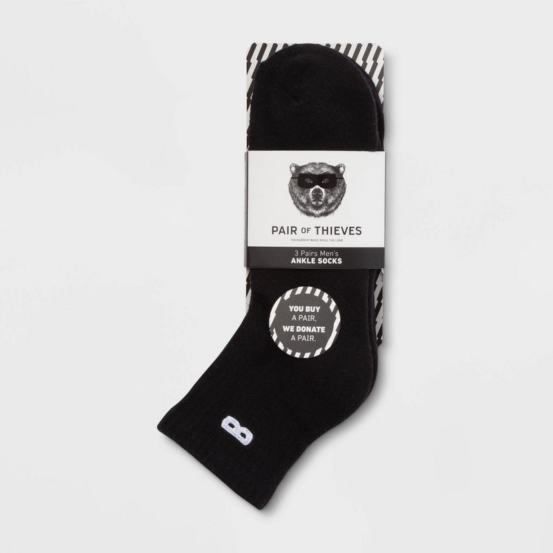 Pair of Thieves Men's Ankle Socks 3pk - Black 8-12