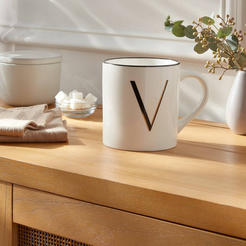 16oz Stoneware Monogram V Mug Ivory - Threshold