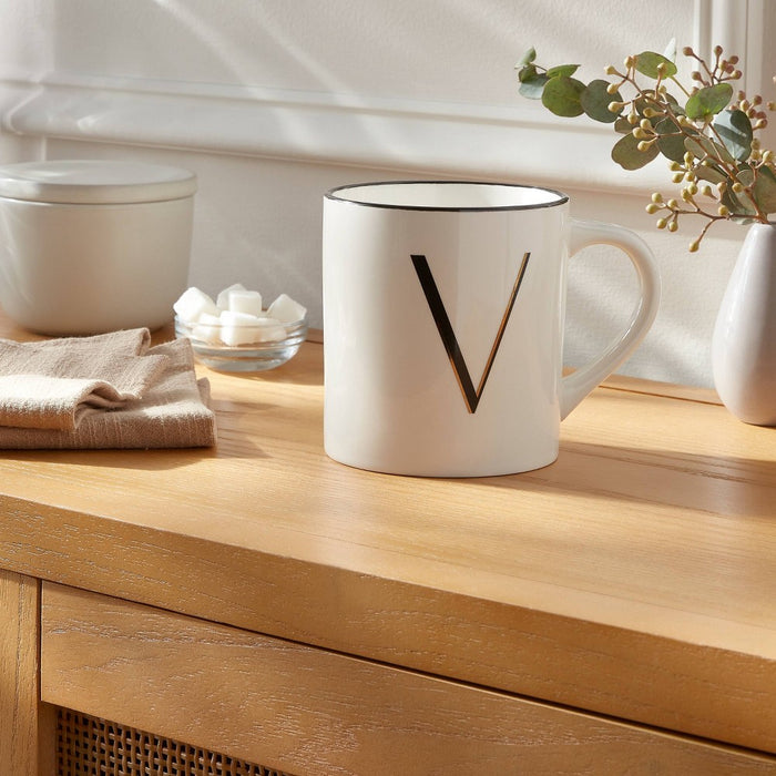 16oz Stoneware Monogram V Mug Ivory - Threshold