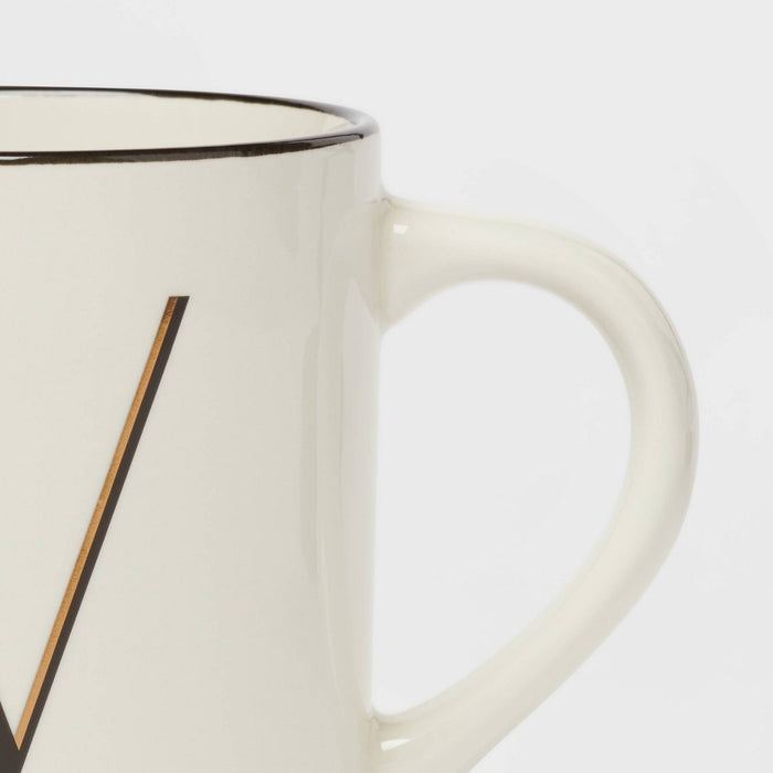 16oz Stoneware Monogram V Mug Ivory - Threshold