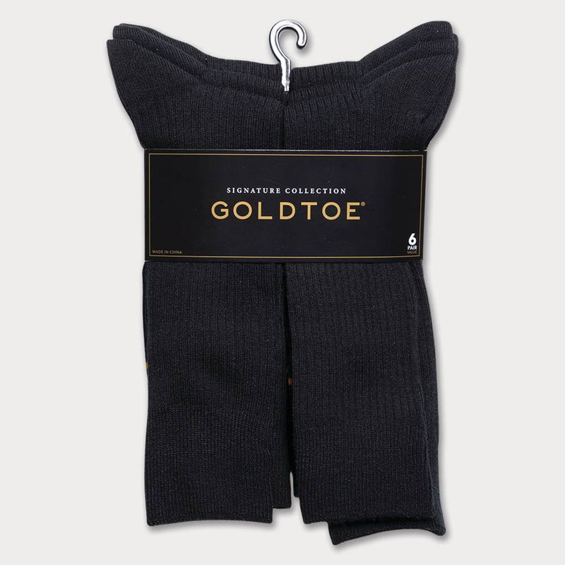 Signature Gold by GOLDTOE Men's Repreve All Season Rib Crew Socks 6pk - Black 6-12.5
