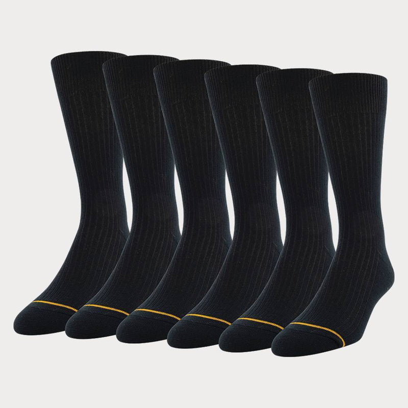 Signature Gold by GOLDTOE Men's Repreve All Season Rib Crew Socks 6pk - Black 6-12.5