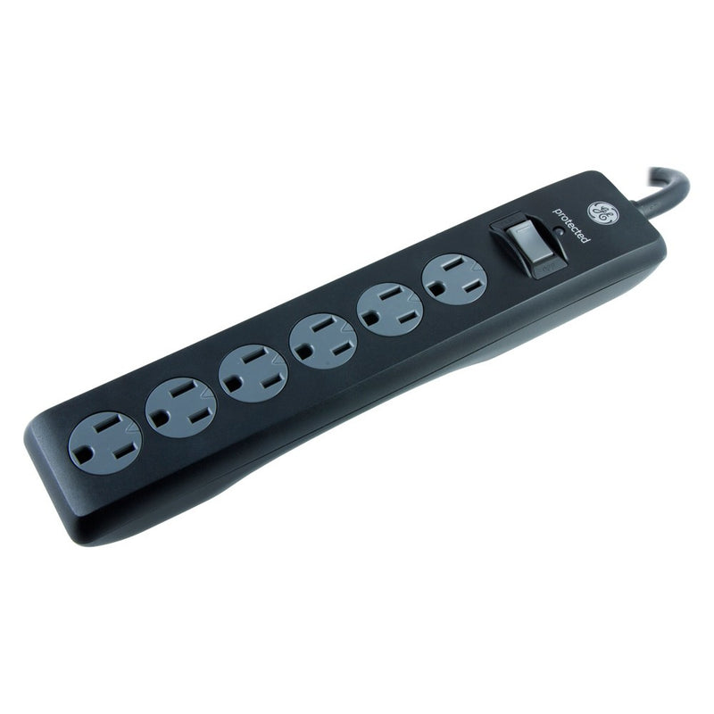 GE 6 Outlet Surge Protector with 4' Extension Cord Twist To Close Safety Covers Black
