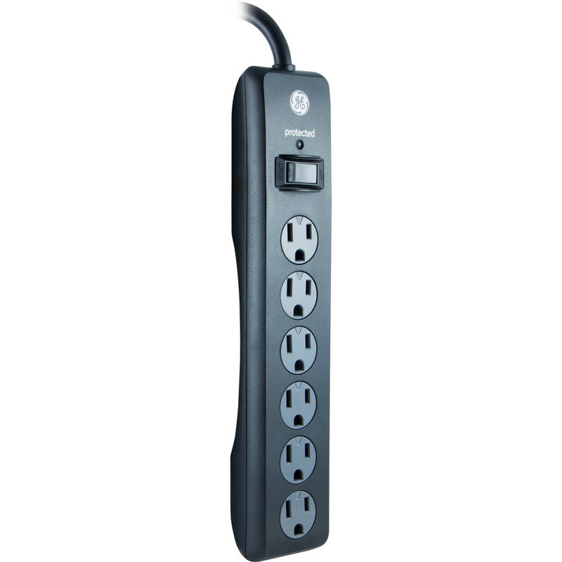 GE 6 Outlet Surge Protector with 4' Extension Cord Twist To Close Safety Covers Black