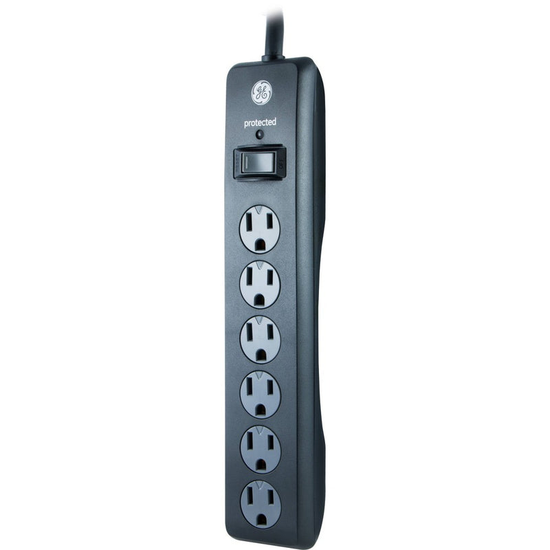 GE 6 Outlet Surge Protector with 4' Extension Cord Twist To Close Safety Covers Black