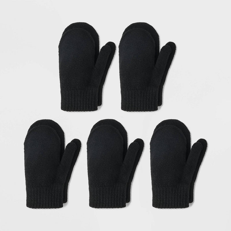 Toddler 5pk Mittens - Cat & Jack Black One Size Fits Most