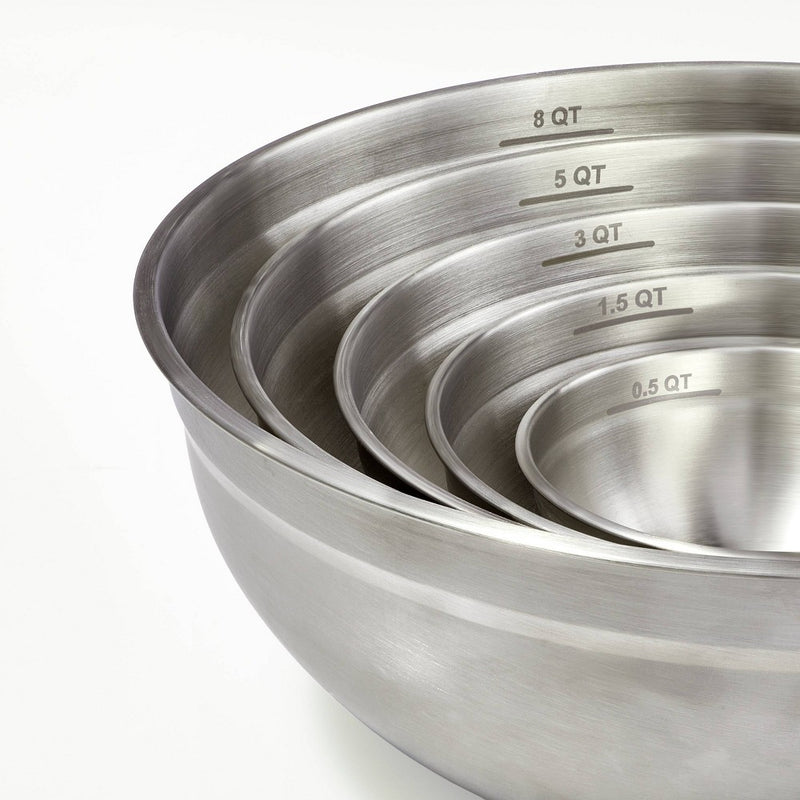 5pc Stainless Steel Non-Slip Mixing Bowls (no lids) Silver - Figmint