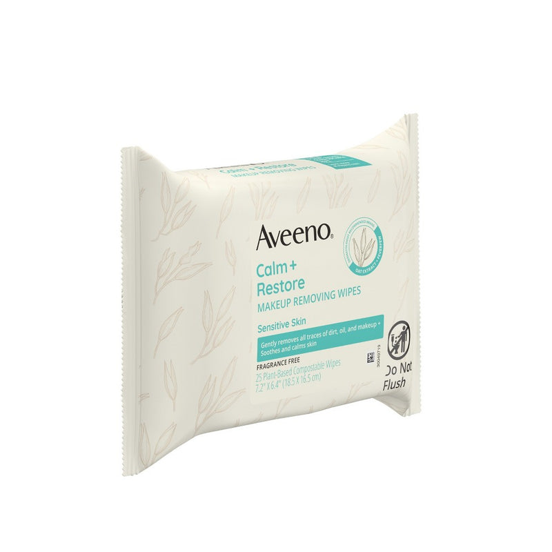 Aveeno Calm + Restore Nourishing Makeup Remover Face Wipes with Oat Extract - Fragrance Free - 25 ct