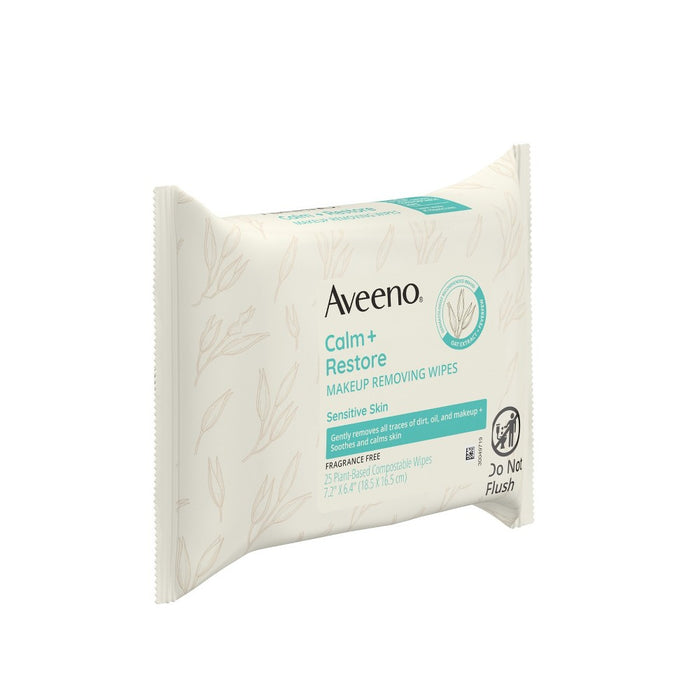 Aveeno Calm + Restore Nourishing Makeup Remover Face Wipes with Oat Extract - Fragrance Free - 25 ct