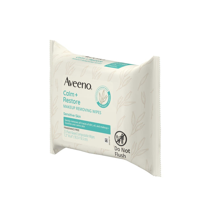 Aveeno Calm + Restore Nourishing Makeup Remover Face Wipes with Oat Extract - Fragrance Free - 25 ct