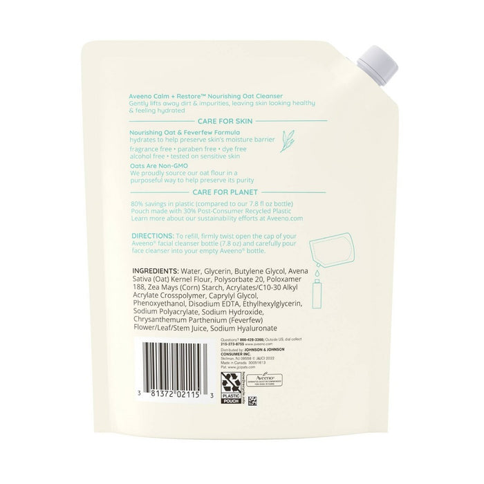 Aveeno Calm + Restore Facial Cleanser with Nourishing Oat & Feverfew for Sensitive Skin - Refill Pouch - 16 fl oz