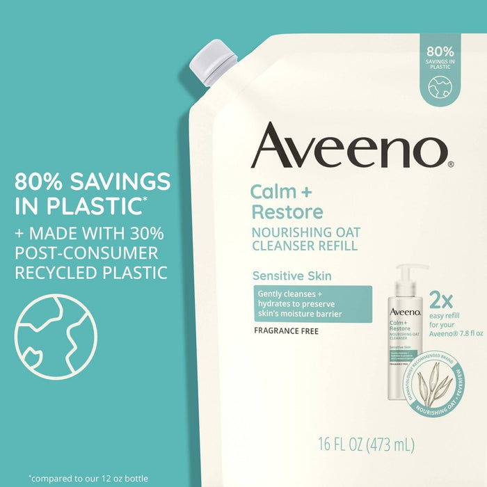 Aveeno Calm + Restore Facial Cleanser with Nourishing Oat & Feverfew for Sensitive Skin - Refill Pouch - 16 fl oz