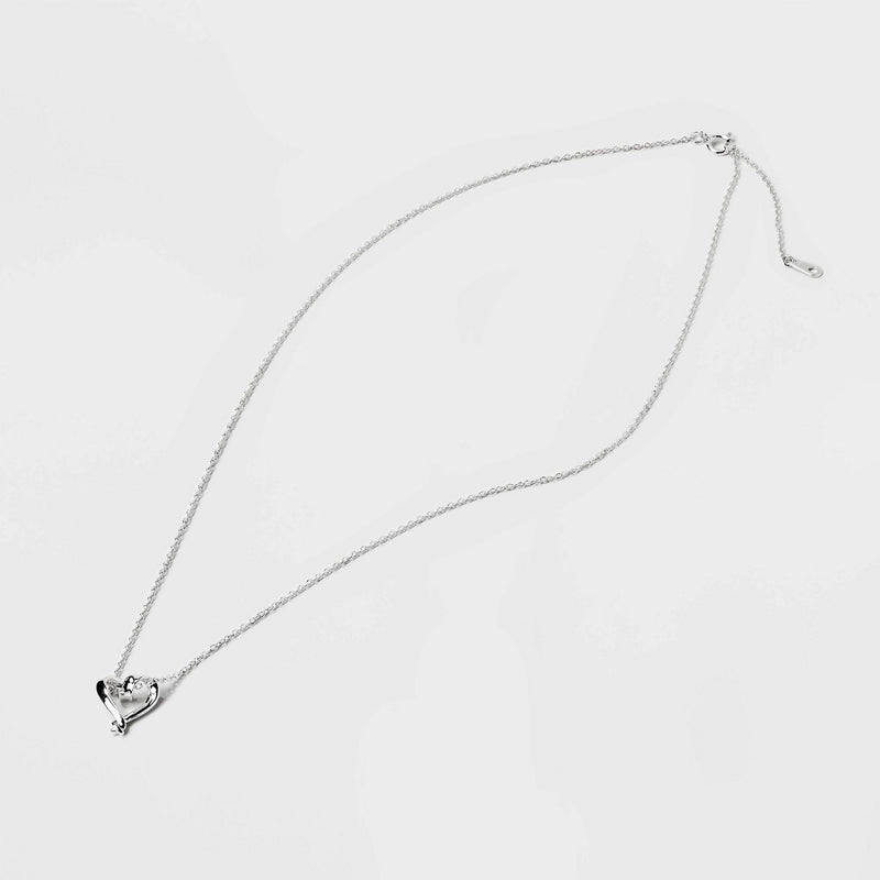 Sterling Silver Open Heart Pendant Necklace - Silver