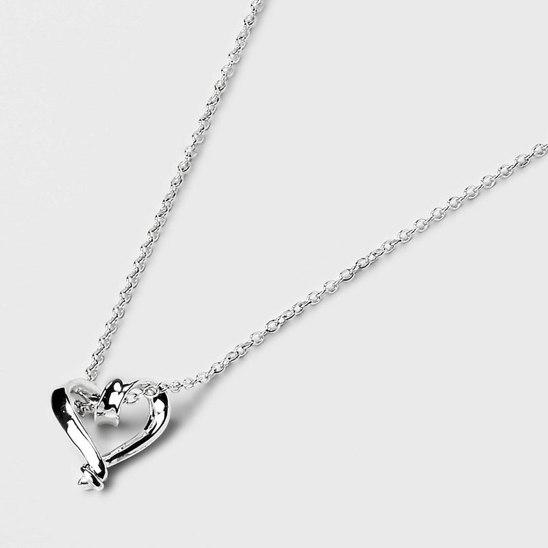 Sterling Silver Open Heart Pendant Necklace - Silver