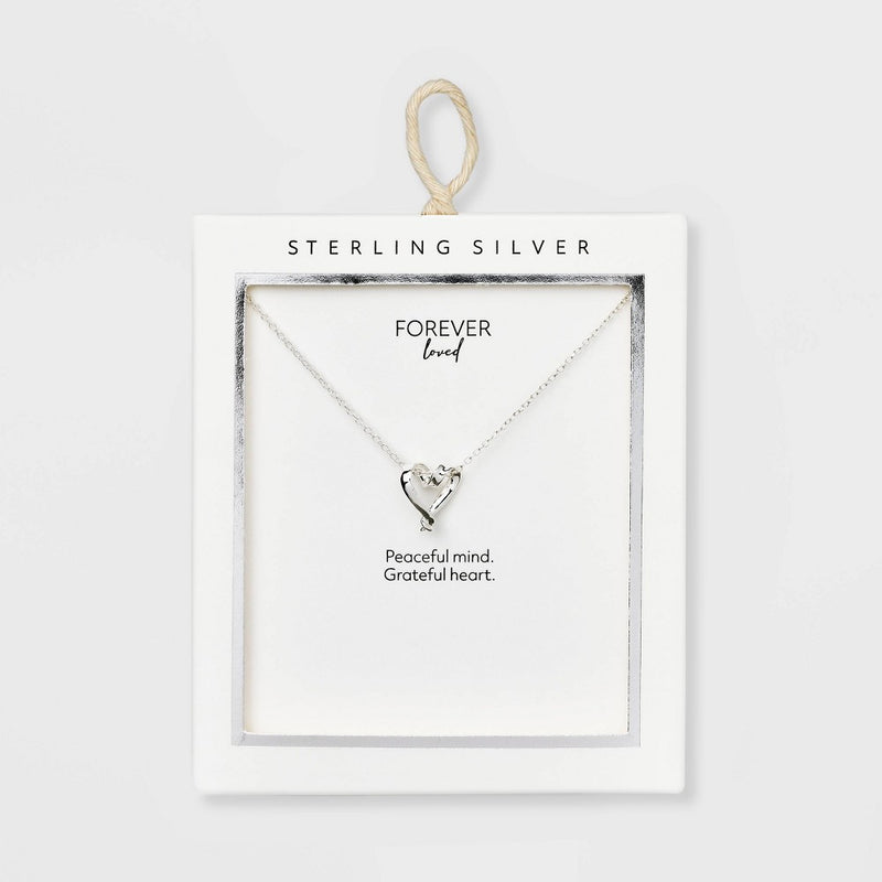 Sterling Silver Open Heart Pendant Necklace - Silver