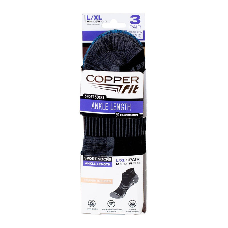Copper Fit Men's Ankle Socks L/XL 3pk - Black