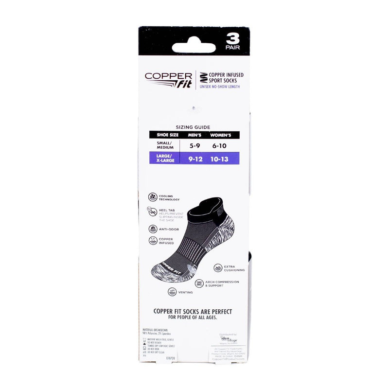 Copper Fit Men's Ankle Socks L/XL 3pk - Black