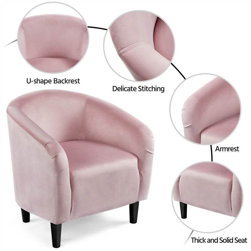 Yaheetech Velvet Club Accent Arm Chair Upholstered Barrel Chair-Pink (LOCAL PICKUP ONLY)