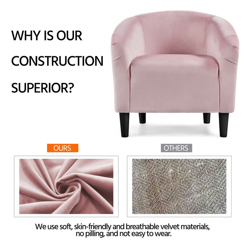 Yaheetech Velvet Club Accent Arm Chair Upholstered Barrel Chair-Pink (LOCAL PICKUP ONLY)