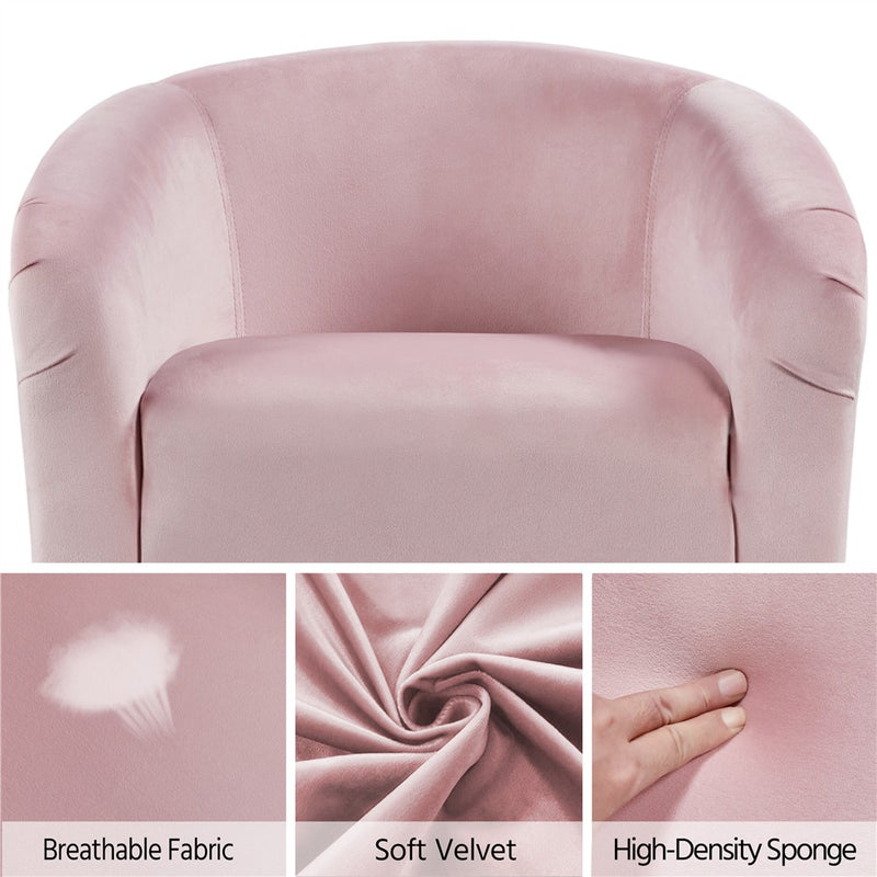 Yaheetech Velvet Club Accent Arm Chair Upholstered Barrel Chair-Pink (LOCAL PICKUP ONLY)