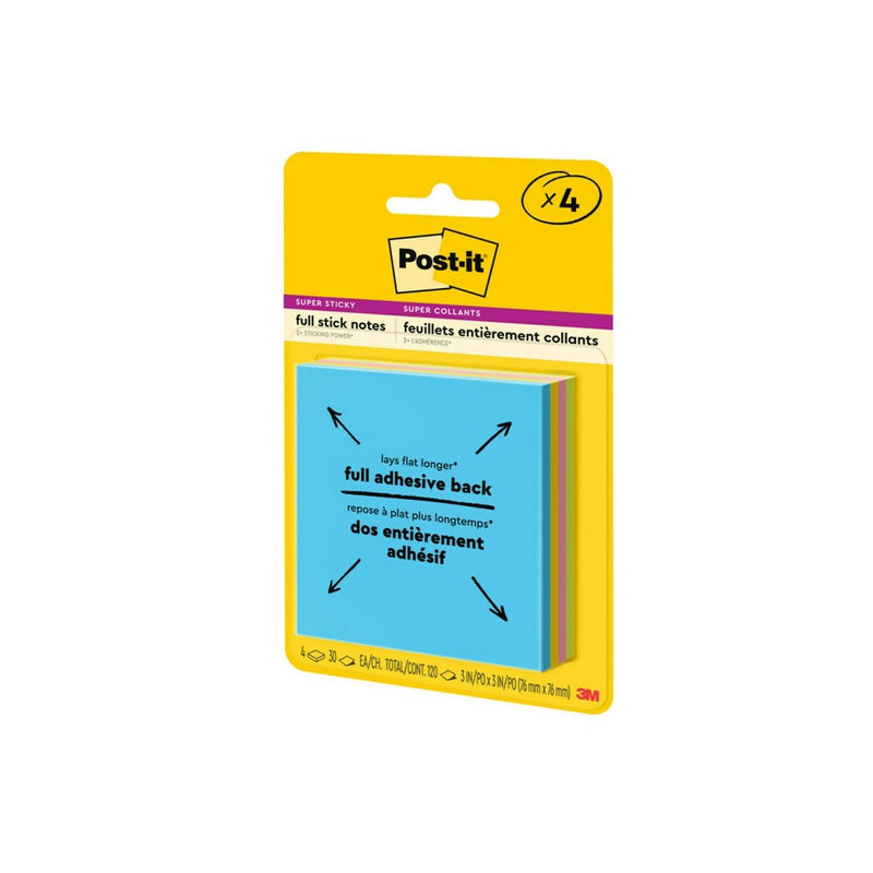 Post-it 4pk 3" x 3" Super Sticky Full Adhesive Notes 30 Sheets/Pad - Energy Boost Collection