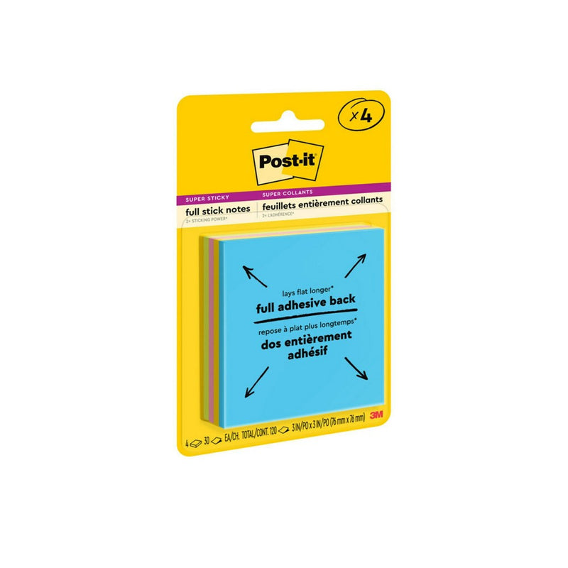 Post-it 4pk 3" x 3" Super Sticky Full Adhesive Notes 30 Sheets/Pad - Energy Boost Collection