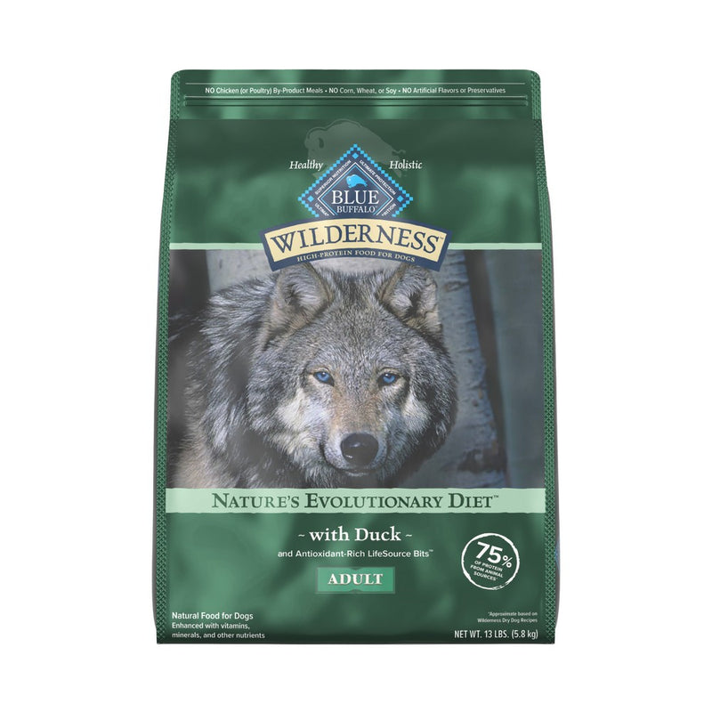 Blue Buffalo Wilderness High Protein Natural Adult Dry Dog Food plus Wholesome Grains with Duck - 13lbs