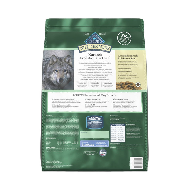 Blue Buffalo Wilderness High Protein Natural Adult Dry Dog Food plus Wholesome Grains with Duck - 13lbs