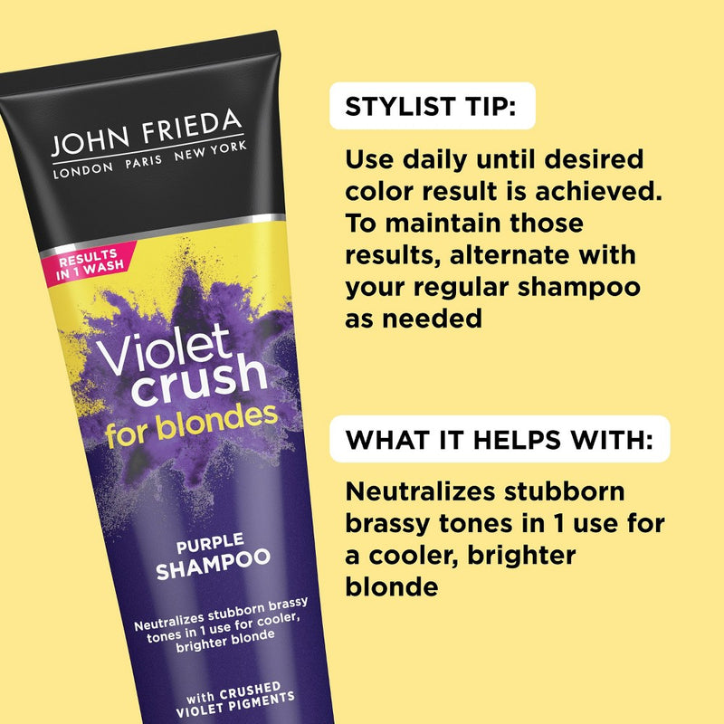 John Frieda Violet Crush for Blondes Shampoo for Blonde Hair, Knock Out Brassy Tones Purple - 8.3 fl oz