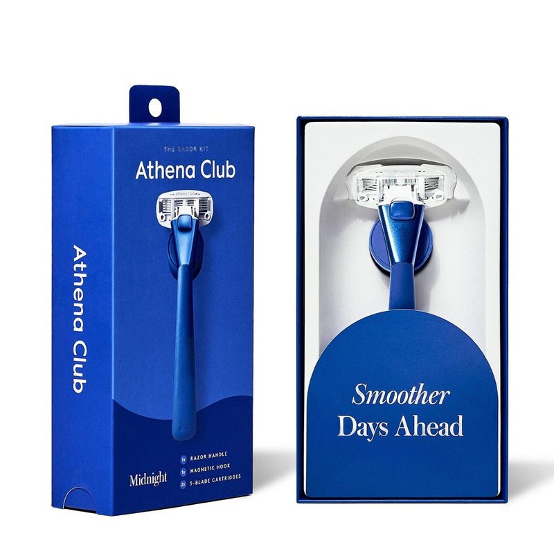 Athena 5-blade Women's Razor Kit - 1 Razor Handle, 2 Razor Blade Refills, Magnetic Hook - Midnight