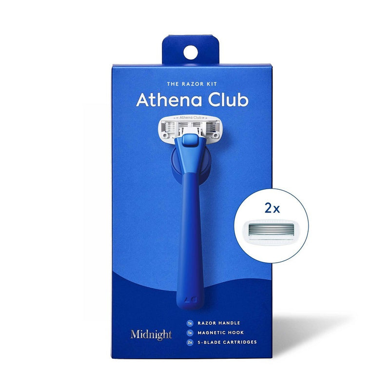 Athena 5-blade Women's Razor Kit - 1 Razor Handle, 2 Razor Blade Refills, Magnetic Hook - Midnight