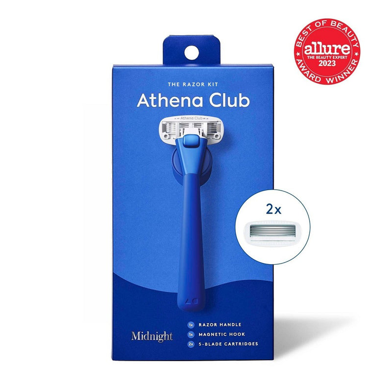 Athena 5-blade Women's Razor Kit - 1 Razor Handle, 2 Razor Blade Refills, Magnetic Hook - Midnight