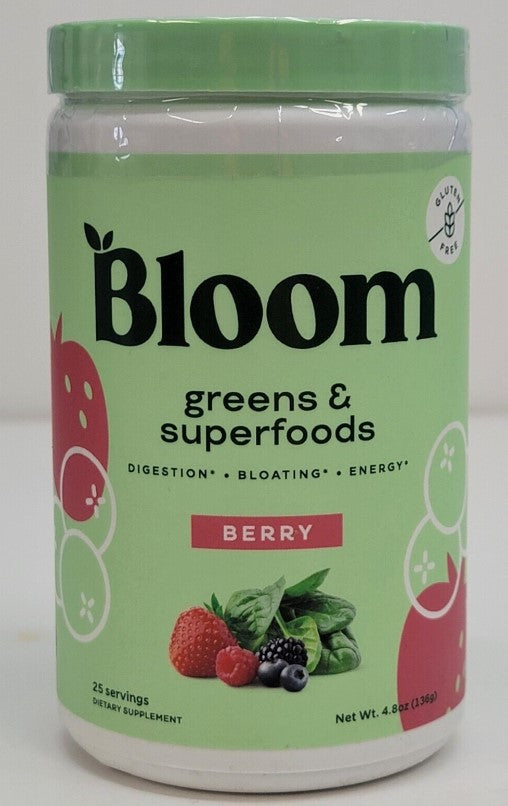 BLOOM NUTRITION Greens and Superfoods Powder - Berry - 4.8oz EXP 10/25