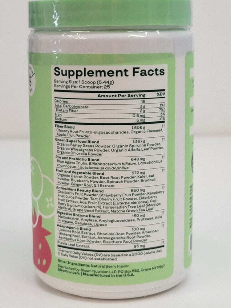 BLOOM NUTRITION Greens and Superfoods Powder - Berry - 4.8oz EXP 10/25