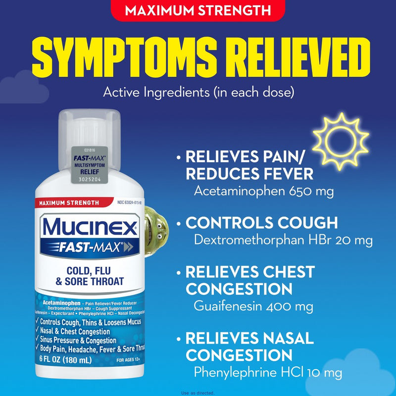 Mucinex Max Strength Cold, Flu & Sore Throat Medicine - Liquid - 6 fl oz