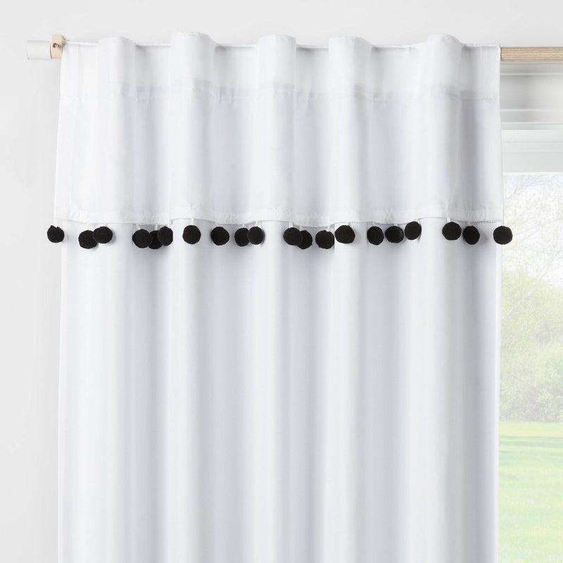84" Pom-Pom Blackout Valance Kids' Panel White/Black - Pillowfort