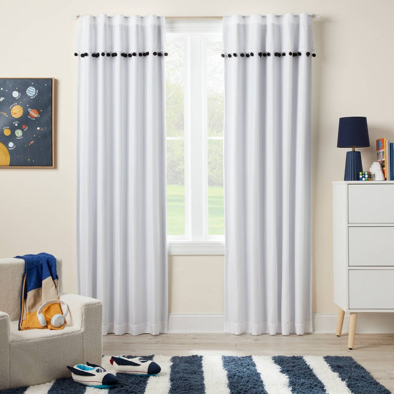 84" Pom-Pom Blackout Valance Kids' Panel White/Black - Pillowfort