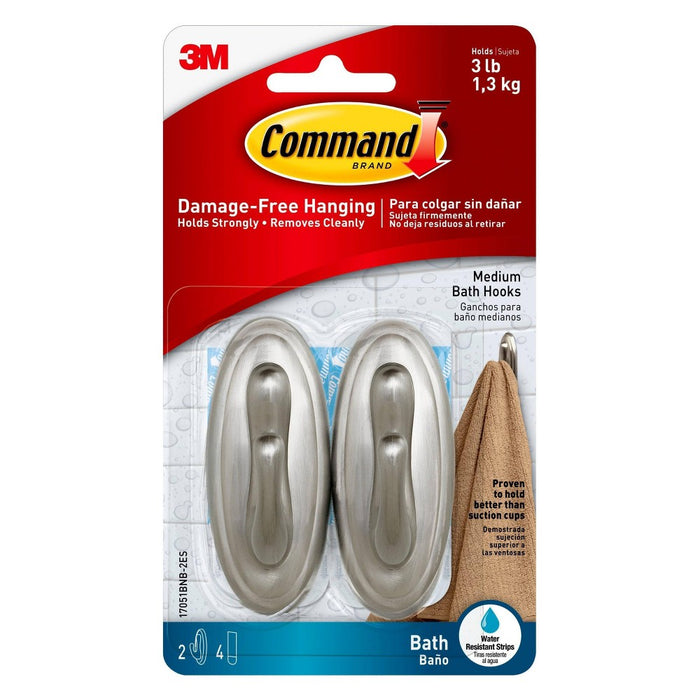 Command Damage-Free Bath Hooks Medium 2 Hooks/4 Strips