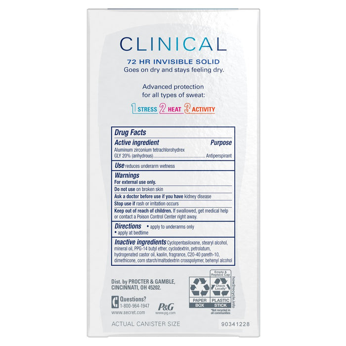 Secret Clinical Strength Invisible Solid Antiperspirant and Deodorant for Women - Stress Response - 1.6oz