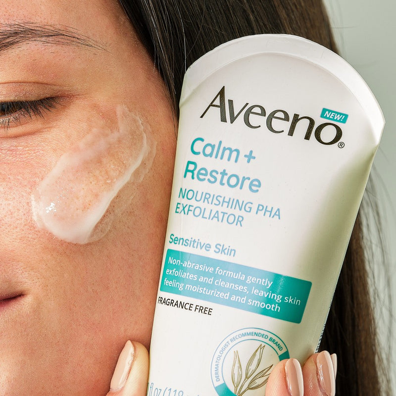 Aveeno Calm + Restore Nourishing PHA Facial Exfoliator Cleanser for Sensitive Skin - Fragrance Free - 4 fl oz