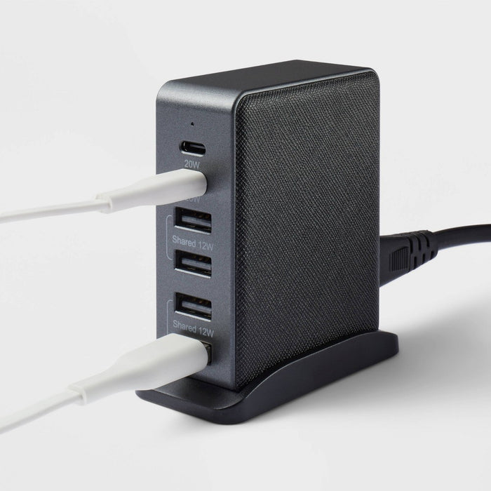 6-Port Charging Hub Vertical 2C + 4A - heyday Black Saffiano