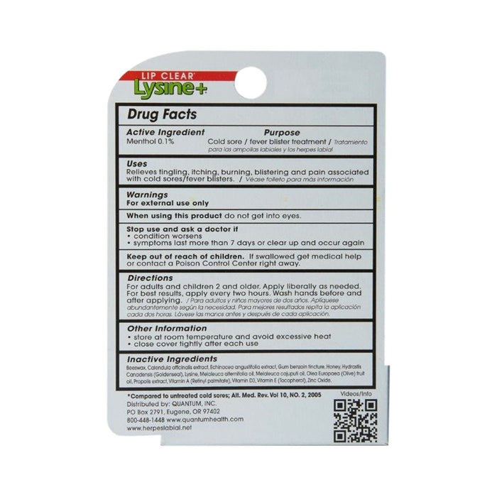 Lip Clear Lysine + Cold Sore Treatment .25oz
