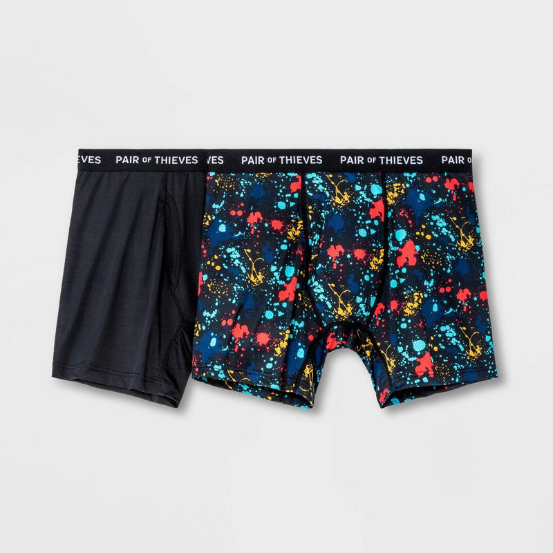 Pair of Thieves Men's Super Fit Paint Splatter Boxer Briefs 2pk - Black/Blue S