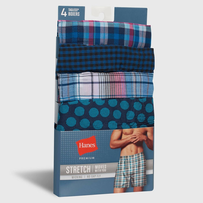 Hanes Premium Men's Stretch Woven Boxer Shorts 4pk - Blue/Green S