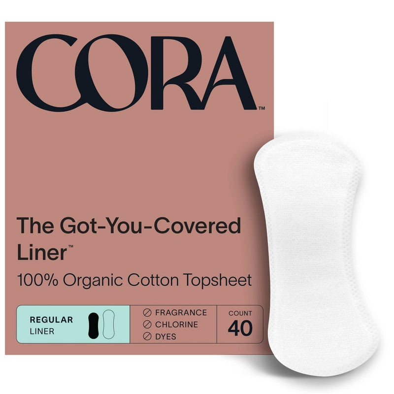 Cora Organic Cotton Ultra Thin Panty Liners for Periods - Regular Absorbency - 40ct