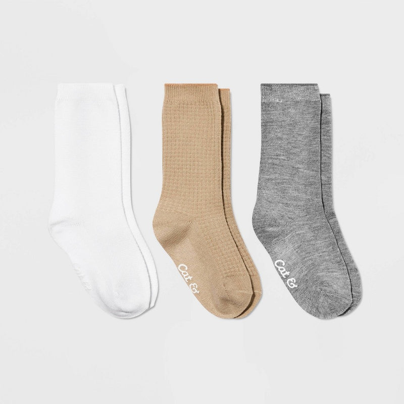 Baby 3pk Knee High Socks - Cat & Jack White/Brown/Gray 12-24M