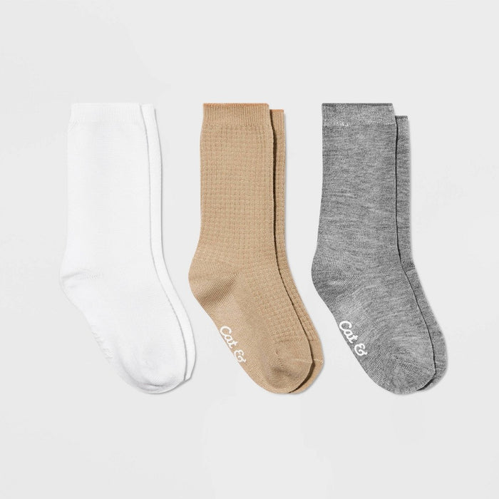 Baby 3pk Knee High Socks - Cat & Jack White/Brown/Gray 12-24M