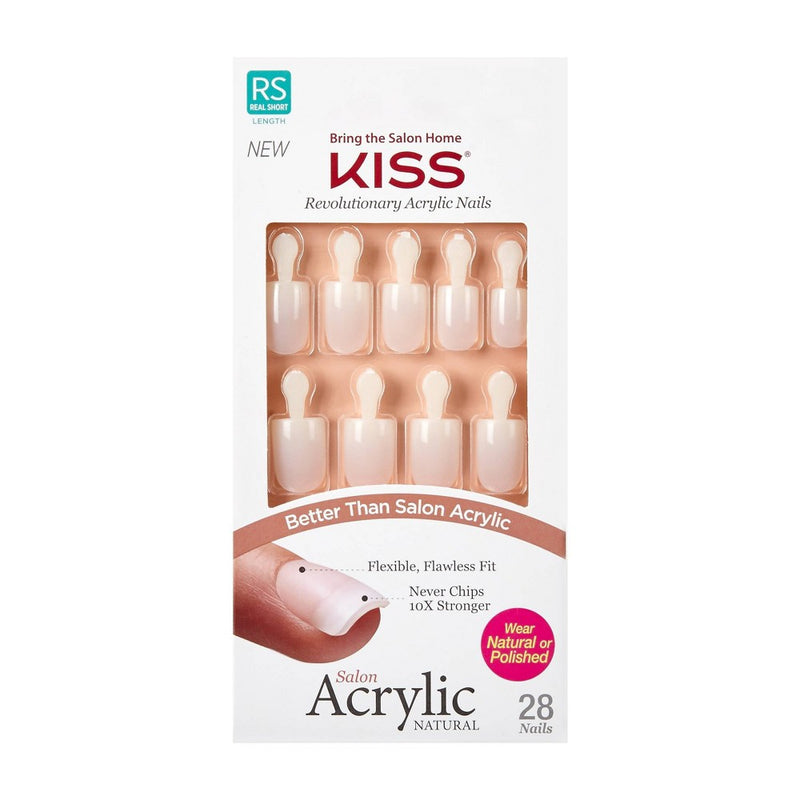 Kiss Nails Salon Acrylic Natural Fake Nails - Brief Encounter - 28ct