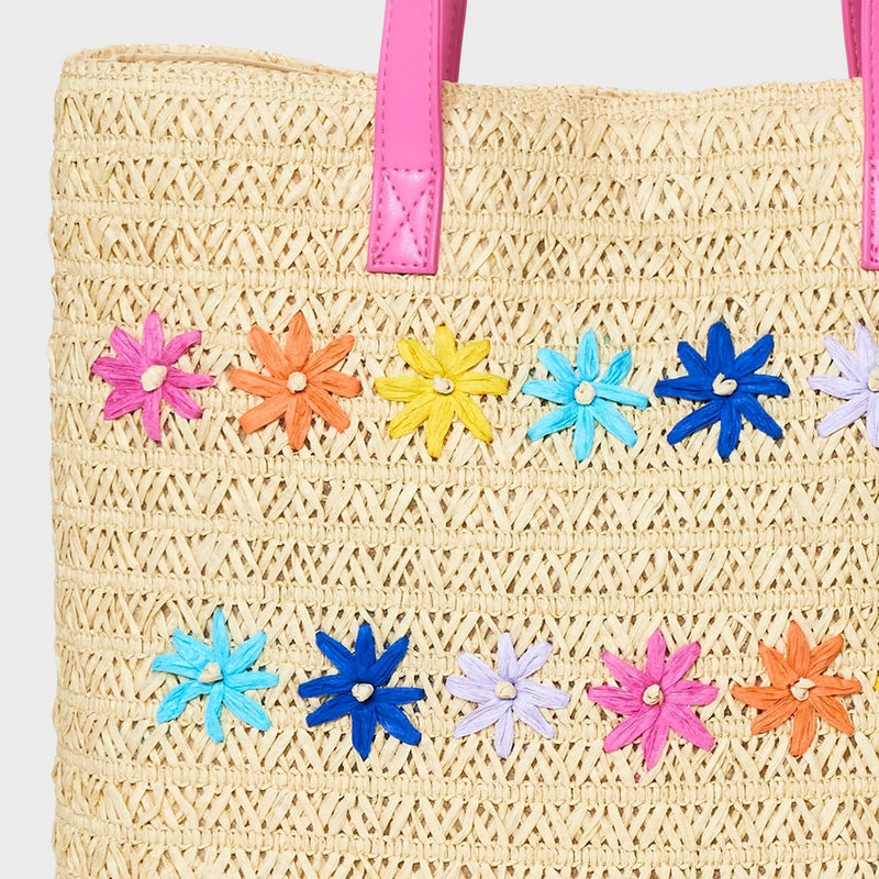 Girls' Paper Straw Flower Embroidery Tote Bag - Cat & Jack Off-White